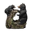 Alpine Corporation USA1132 Indoor/Outdoor Floor Bear and Cub on Log Fountain, Playful Bear and Cub Garden Fountain 26", Black