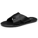 Alpine Swiss Hugo Men’s Vegan Leather Slide Sandals | Dressy &amp; Comfortable Indoor Outdoor Shoes | Cross Strap Design for Casual &amp; Elevated Wear | Water-Resistant &amp; Anti-Slip Traction Flip Flops
