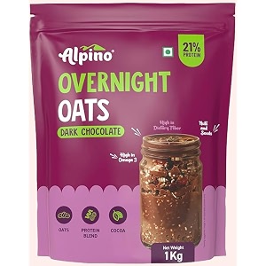 alpino super oats overnight oats dark chocolate 1kg - overnight rolled oats protein no added sugar amp salt gluten free  as seen on shark tank india