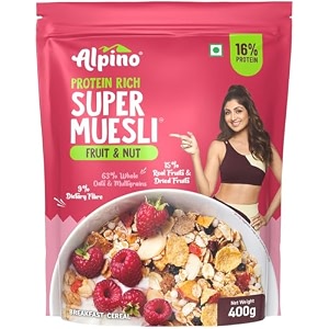 alpino super muesli fruits nuts amp seeds 400g -12g protein per 100g high fibre multigrain breakfast cereal  berry crunchhealthy breakfast amp snack