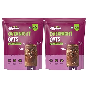 alpino super overnight oats dark chocolate 2kg pack of 2 - overnight rolled oats protein  as seen on shark tank india