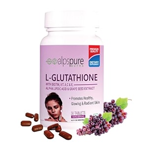 alpspure nutra l-glutathione tablets with biotin vitamin ac e alpha lipoic acid amp grape seed extract 30 tablets for healthy and youthful glowing skin for men and women pack of-1