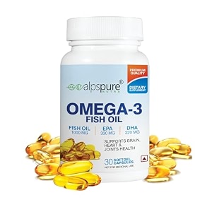 alpspure nutra omega 3 fish oil 1000 mg fatty acid capsules  330mg epa amp 220mg dha  supports healthy heart joints skin brain amp eyes  for men amp women  30 softgels  high strength omega3