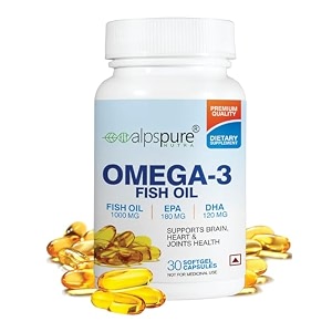 alpspure nutra omega 3 fish oil 1000 mg fatty acid capsules  180mg epa amp 120mg dha  supports healthy heart joints skin brain amp eyes  for men amp women  30 softgels  omega3 fatty acids