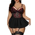 Alrovetoney Plus Size Lingerie For Curvy Women Ruffle Lingerie Set Sexy Lace Lingerie Set Garter Belt With Stockings