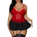 Alrovetoney Plus Size Lingerie For Curvy Women Ruffle Lingerie Set Sexy Lace Lingerie Set Garter Belt With Stockings