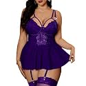 Alrovetoney Plus Size Lingerie For Curvy Women Ruffle Lingerie Set Sexy Lace Lingerie Set Garter Belt With Stockings