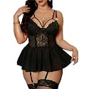 Alrovetoney Plus Size Lingerie For Curvy Women Ruffle Lingerie Set Sexy Lace Lingerie Set Garter Belt With Stockings