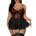 Alrovetoney Plus Size Lingerie For Curvy Women Ruffle Lingerie Set Sexy Lace Lingerie Set Garter Belt With Stockings