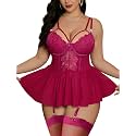 Alrovetoney Plus Size Lingerie For Curvy Women Ruffle Lingerie Set Sexy Lace Lingerie Set Garter Belt With Stockings