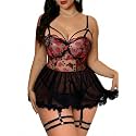 Alrovetoney Plus Size Lingerie For Curvy Women Ruffle Lingerie Set Sexy Lace Lingerie Set Garter Belt With Stockings