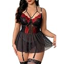 Plus Size Lingerie For Curvy Women Ruffle Lace 4-Strap Garter Set Stockings