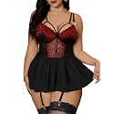 Alrovetoney Plus Size Lingerie For Curvy Women Ruffle Lingerie Set Sexy Lace Lingerie Set Garter Belt With Stockings