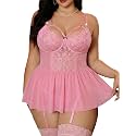Alrovetoney Plus Size Lingerie For Curvy Women Ruffle Lingerie Set Sexy Lace Lingerie Set Garter Belt With Stockings