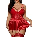 Alrovetoney Plus Size Lingerie For Curvy Women Ruffle Lingerie Set Sexy Lace Lingerie Set Garter Belt With Stockings