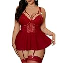 Alrovetoney Plus Size Lingerie For Curvy Women Ruffle Lingerie Set Sexy Lace Lingerie Set Garter Belt With Stockings