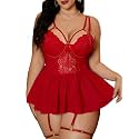 Sexy Lingerie Santa Babydoll Garter Belt Panty Thigh Highs L-6XL