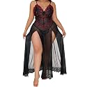 Alrovetoney Plus Size Lingerie For Women Babydoll Sexy Mesh Maxi Nightdress Exotic Sleepwear Side Slits