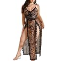Alrovetoney Plus Size Lingerie For Women Babydoll Sexy Mesh Maxi Nightdress Exotic Sleepwear Side Slits
