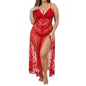 Alrovetoney Plus Size Lingerie For Women Babydoll Sexy Mesh Maxi Nightdress Exotic Sleepwear Side Slits