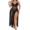 Alrovetoney Plus Size Lingerie For Women Babydoll Sexy Mesh Maxi Nightdress Exotic Sleepwear Side Slits