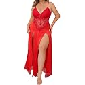 Alrovetoney Plus Size Lingerie For Women Babydoll Sexy Mesh Maxi Nightdress Exotic Sleepwear Side Slits