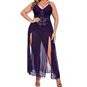 Alrovetoney Plus Size Lingerie For Women Babydoll Sexy Mesh Maxi Nightdress Exotic Sleepwear Side Slits