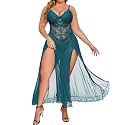 Alrovetoney Plus Size Lingerie For Women Babydoll Sexy Mesh Maxi Nightdress Exotic Sleepwear Side Slits