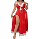 Alrovetoney Plus Size Lingerie For Women Babydoll Sexy Mesh Maxi Nightdress Exotic Sleepwear Side Slits