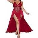 Alrovetoney Plus Size Lingerie For Women Babydoll Sexy Mesh Maxi Nightdress Exotic Sleepwear Side Slits