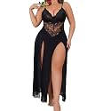 Alrovetoney Plus Size Lingerie For Women Babydoll Sexy Mesh Maxi Nightdress Exotic Sleepwear Side Slits