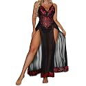 Alrovetoney Plus Size Lingerie For Women Babydoll Sexy Mesh Maxi Nightdress Exotic Sleepwear Side Slits