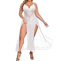 Alrovetoney Plus Size Lingerie For Women Babydoll Sexy Mesh Maxi Nightdress Exotic Sleepwear Side Slits