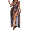 Alrovetoney Plus Size Lingerie For Women Babydoll Sexy Mesh Maxi Nightdress Exotic Sleepwear Side Slits