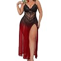 Alrovetoney Plus Size Lingerie For Women Babydoll Sexy Mesh Maxi Nightdress Exotic Sleepwear Side Slits