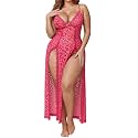 Alrovetoney Women's Plus Size Lingerie Mesh Nightgown Strappy Side Slits