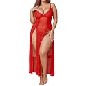 Alrovetoney Women's Plus Size Lingerie Mesh Nightgown Strappy Side Slits