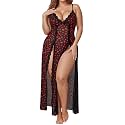 Alrovetoney Women's Plus Size Lingerie Mesh Nightgown Strappy Side Slits