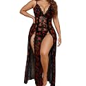 Alrovetoney Women's Plus Size Lingerie Mesh Nightgown Strappy Side Slits