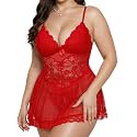 Alrovetoney Women Plus Size Babydoll Lingerie Lace Chemise Mesh Sleepwear Strappy Sexy Nightgown Boudoir Outfit L-4XL