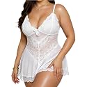 Alrovetoney Women Plus Size Babydoll Lingerie Lace Chemise Mesh Sleepwear Strappy Sexy Nightgown Boudoir Outfit L-4XL