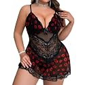 Alrovetoney Women Plus Size Babydoll Lingerie Lace Chemise Mesh Sleepwear Strappy Sexy Nightgown Boudoir Outfit L-4XL
