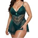 Alrovetoney Women Plus Size Babydoll Lingerie Lace Chemise Mesh Sleepwear Strappy Sexy Nightgown Boudoir Outfit L-4XL