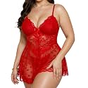 Alrovetoney Women Plus Size Babydoll Lingerie Lace Chemise Mesh Sleepwear Strappy Sexy Nightgown Boudoir Outfit L-4XL