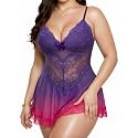 Alrovetoney Women Plus Size Babydoll Lingerie Lace Chemise Mesh Sleepwear Strappy Sexy Nightgown Boudoir Outfit L-4XL