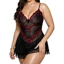 Alrovetoney Women Plus Size Babydoll Lingerie Lace Chemise Mesh Sleepwear Strappy Sexy Nightgown Boudoir Outfit L-4XL