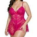 Alrovetoney Women Plus Size Babydoll Lingerie Lace Chemise Mesh Sleepwear Strappy Sexy Nightgown Boudoir Outfit L-4XL