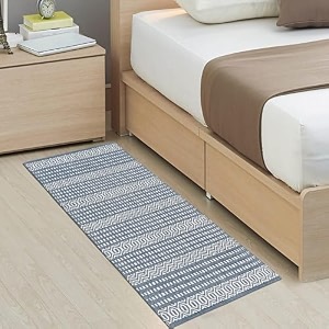 handwoven tufted 100 natural cotton rug carpet bedside runner for bedroom living room 2x5 feet 60x152 cm grey box designer