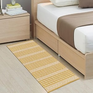 hand woven tufted 100 natural cotton export quality designer rugcarpet bed side runner for bedroomliving room size-2x5 feet or 60 cms x 152 cms yellow box designer