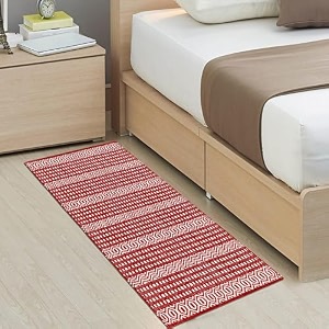 hand woven tufted 100 natural cotton export quality designer rugcarpet bed side runner for bedroomliving room size-2x5 feet or 60 cms x 152 cms red box designer